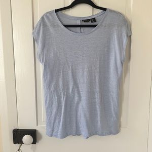 Tahari linen blouse tunic top short sleeve button back size L